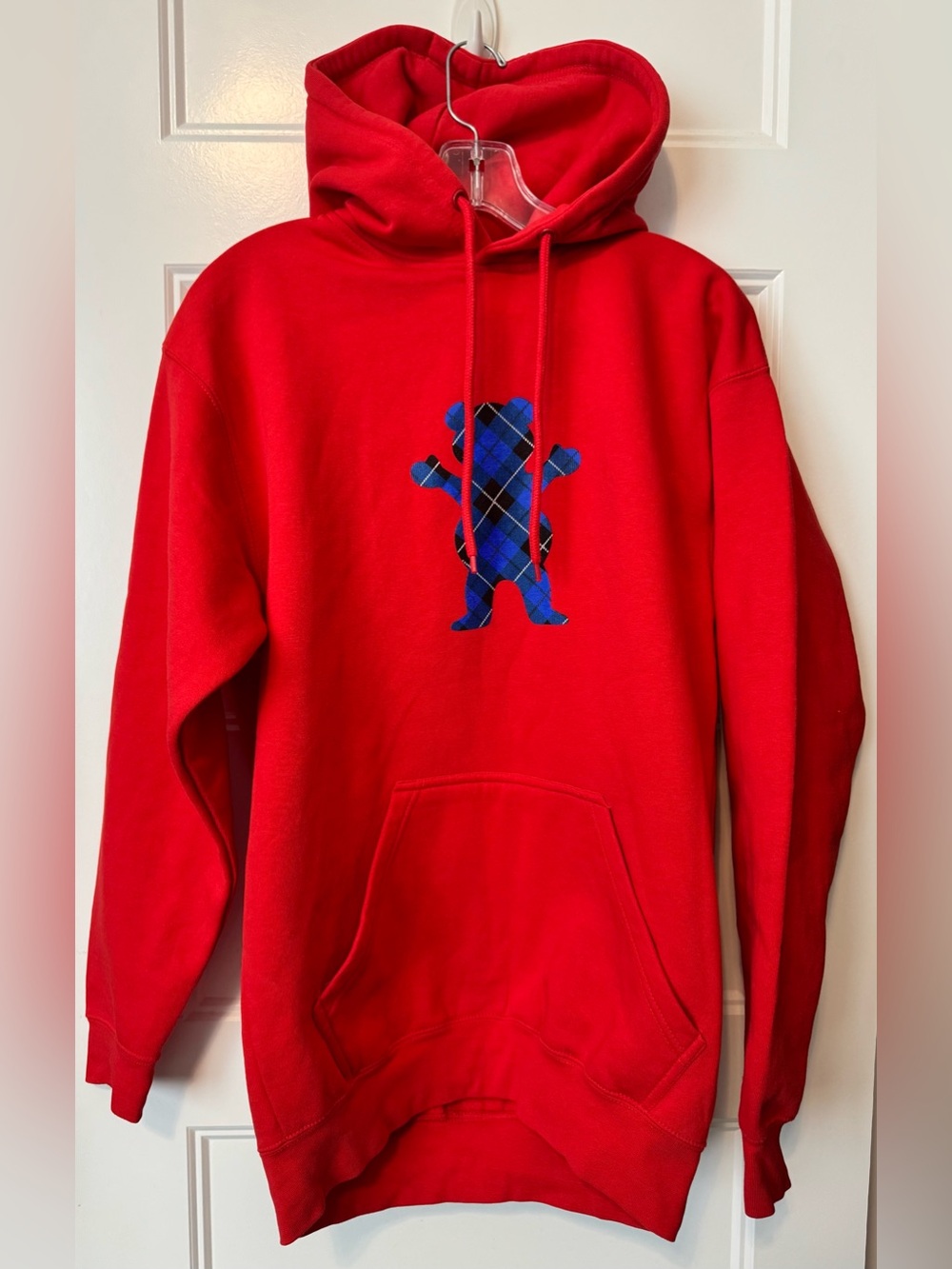 Grizzly Griptape Red Argyle Bear Graphic Hoodie Sweatshirt Medium